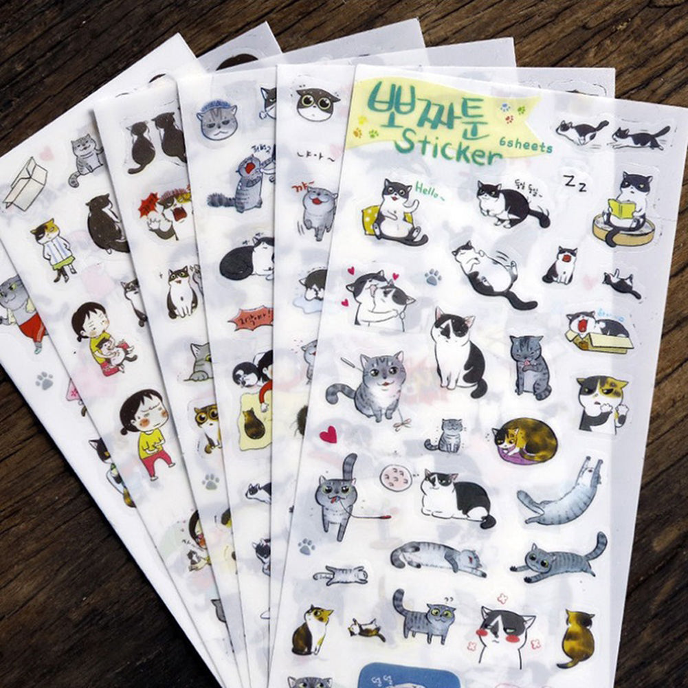 6Sheets Cute Cartoon Cat Girl Album Diary Calendar Craft Scrapbooking Sticker