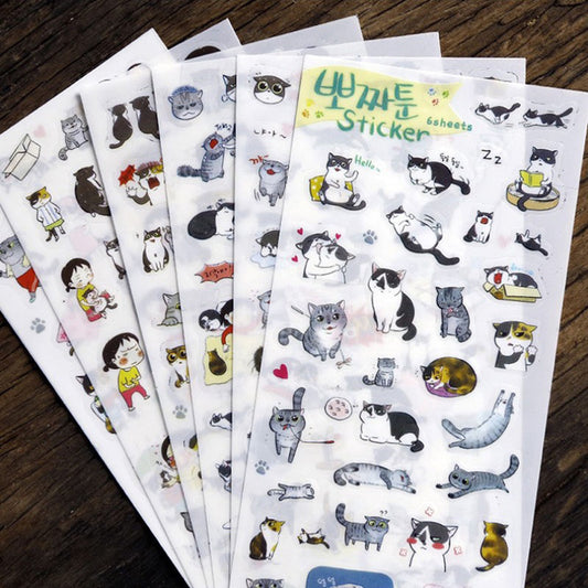 6Sheets Cute Cartoon Cat Girl Album Diary Calendar Craft Scrapbooking Sticker