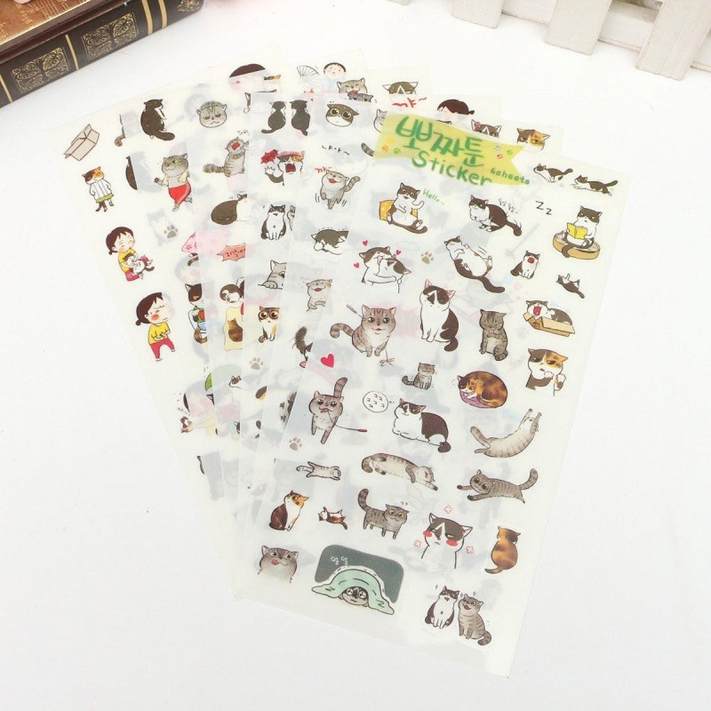 6Sheets Cute Cartoon Cat Girl Album Diary Calendar Craft Scrapbooking Sticker