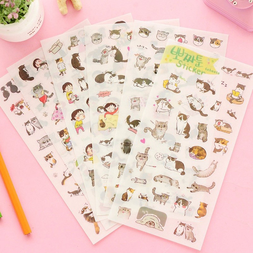 6Sheets Cute Cartoon Cat Girl Album Diary Calendar Craft Scrapbooking Sticker