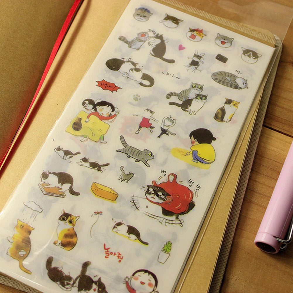 6Sheets Cute Cartoon Cat Girl Album Diary Calendar Craft Scrapbooking Sticker