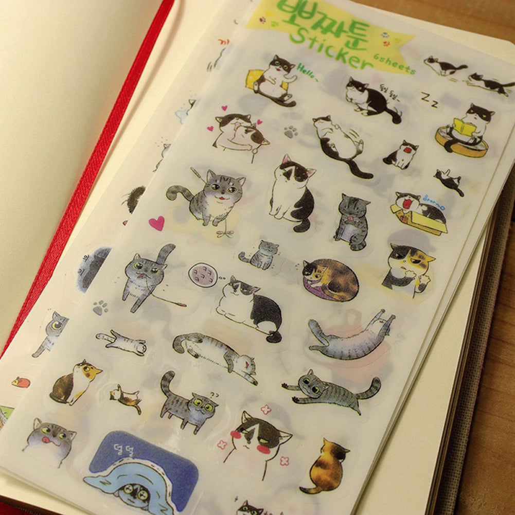 6Sheets Cute Cartoon Cat Girl Album Diary Calendar Craft Scrapbooking Sticker