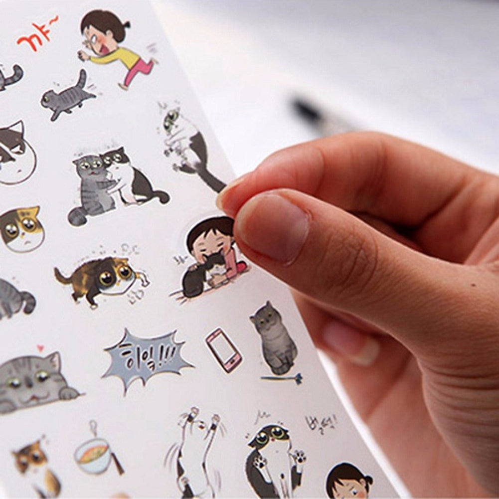 6Sheets Cute Cartoon Cat Girl Album Diary Calendar Craft Scrapbooking Sticker