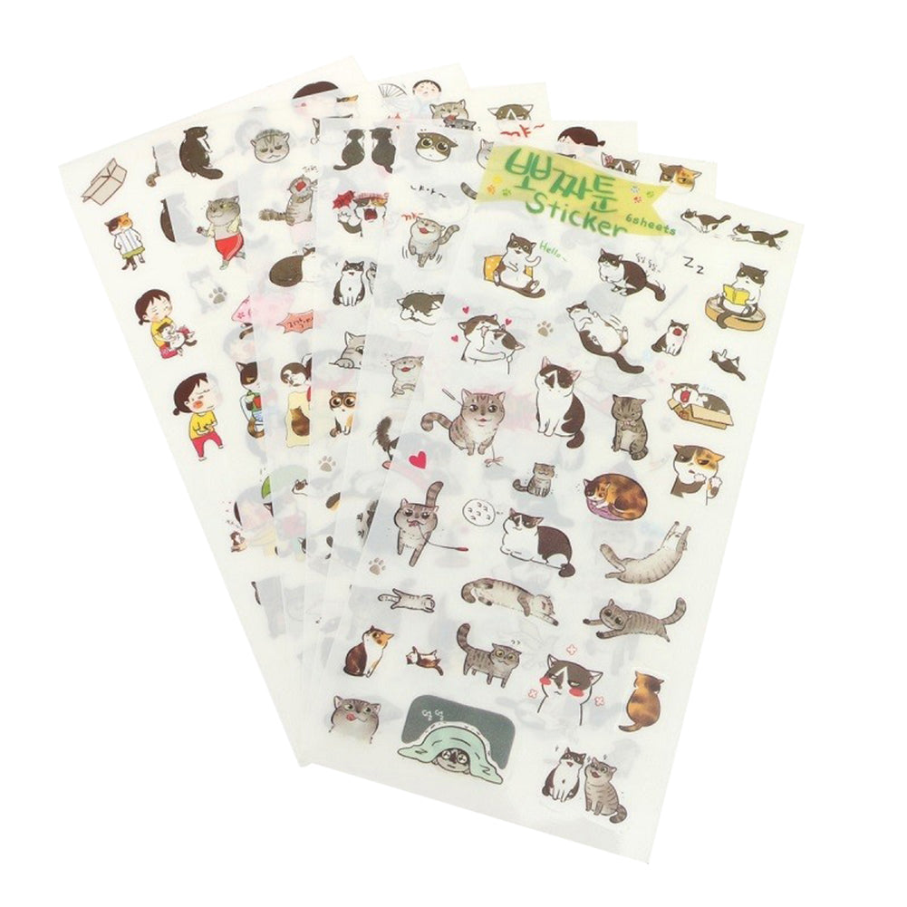 6Sheets Cute Cartoon Cat Girl Album Diary Calendar Craft Scrapbooking Sticker