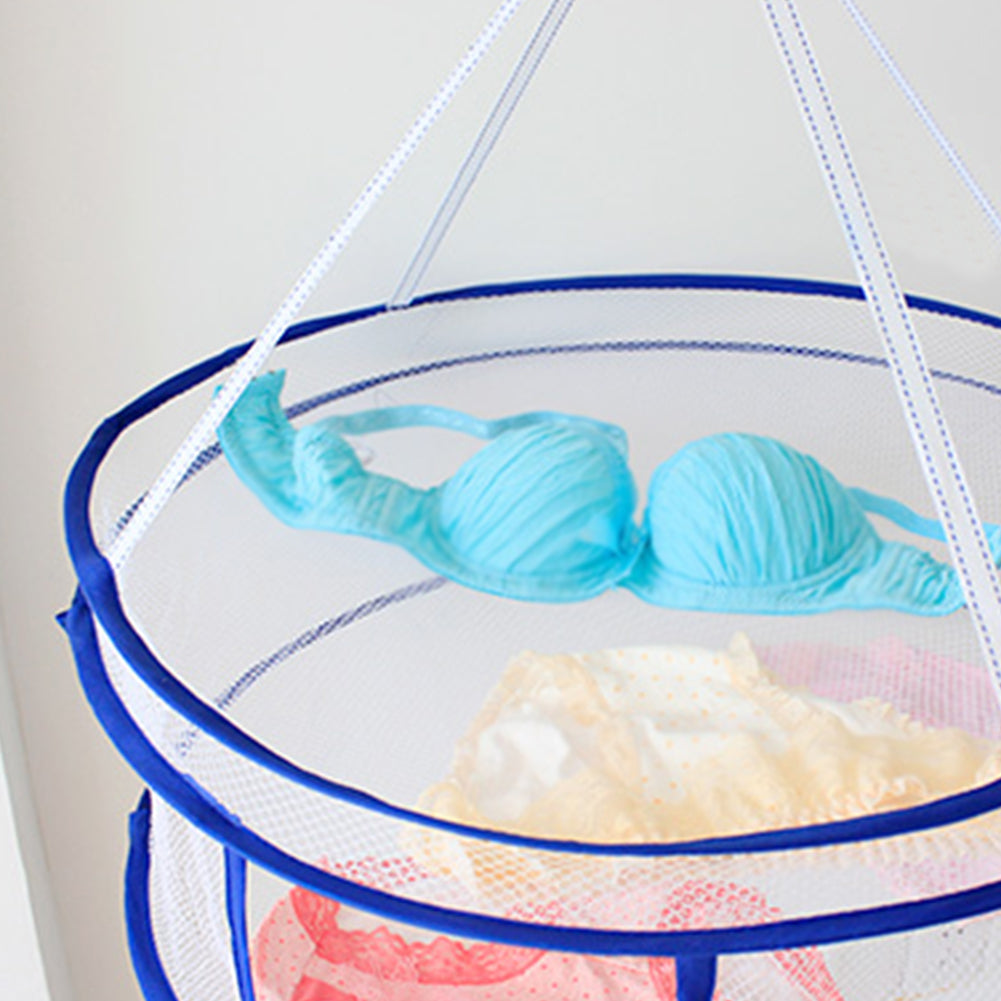 Foldable Double Layers Clothes Laundry Hanging Drying Rack Basket Mesh Tent Net