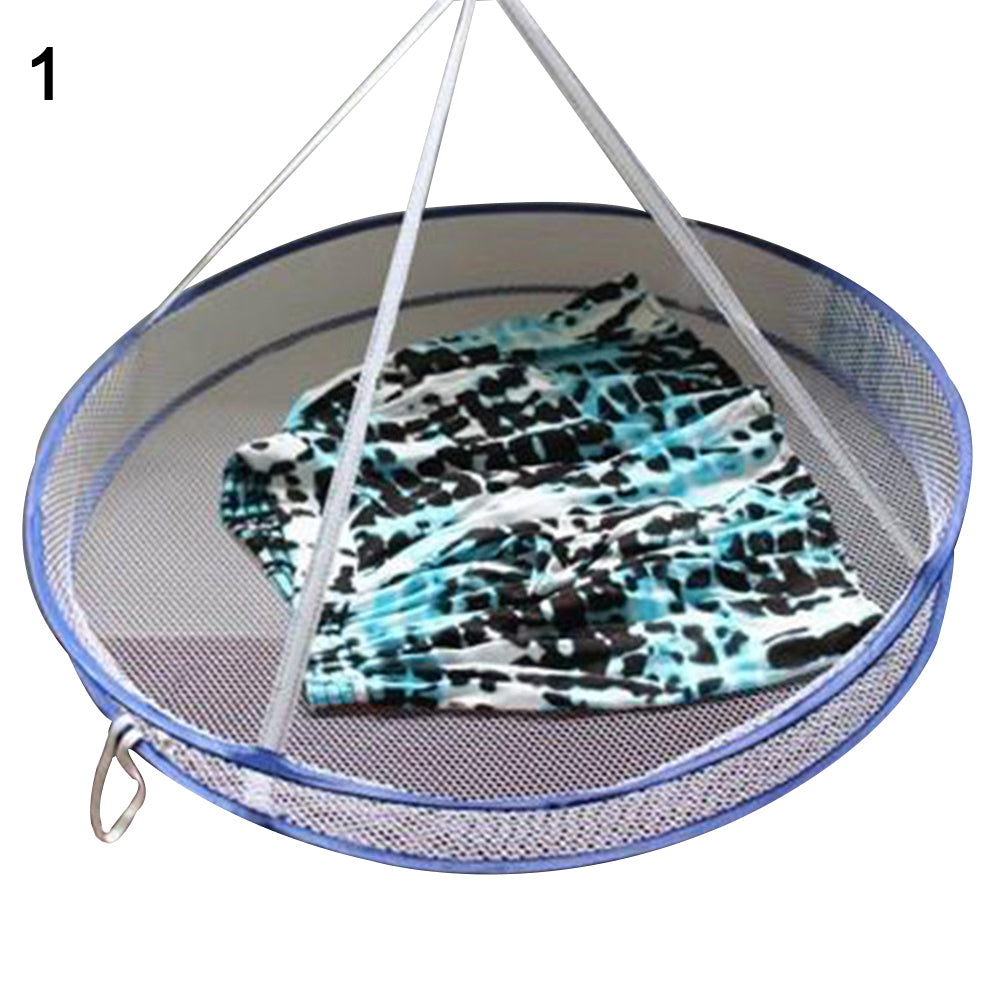 Foldable Double Layers Clothes Laundry Hanging Drying Rack Basket Mesh Tent Net