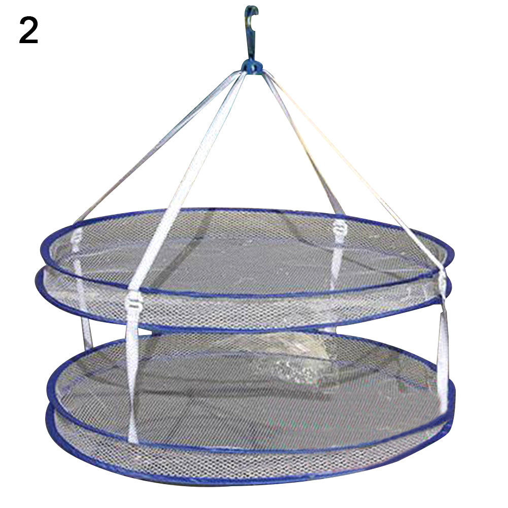 Foldable Double Layers Clothes Laundry Hanging Drying Rack Basket Mesh Tent Net