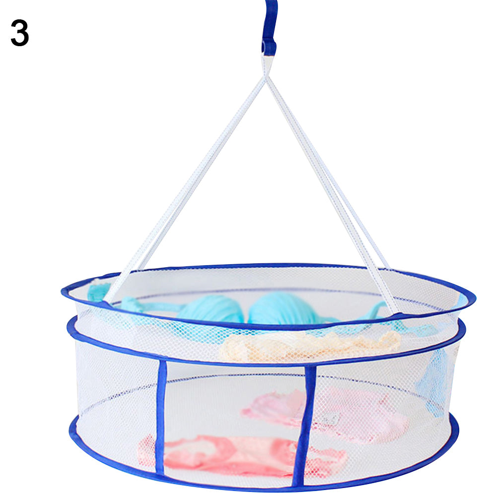 Foldable Double Layers Clothes Laundry Hanging Drying Rack Basket Mesh Tent Net