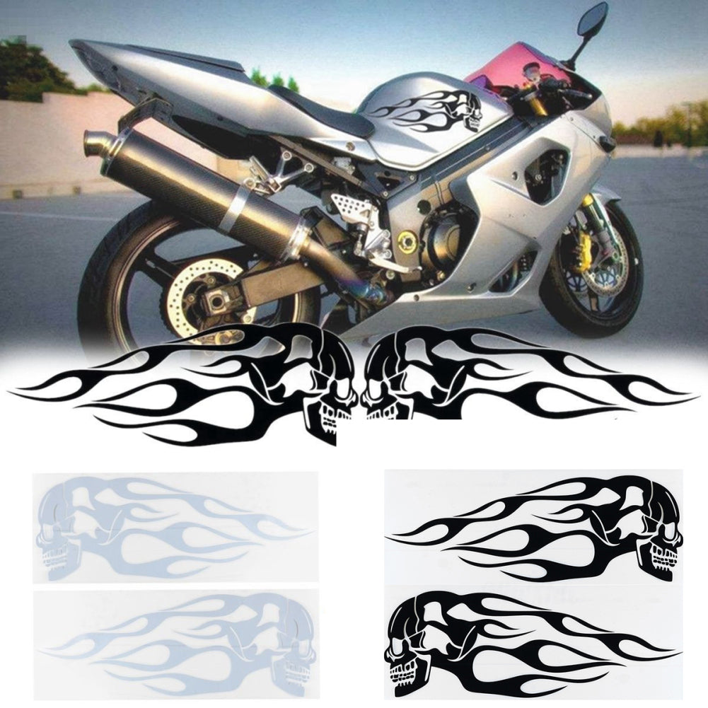 2Pcs Universal Motorcycle Motorbike Gas Tank Skull Flame Decals Sticker Decor