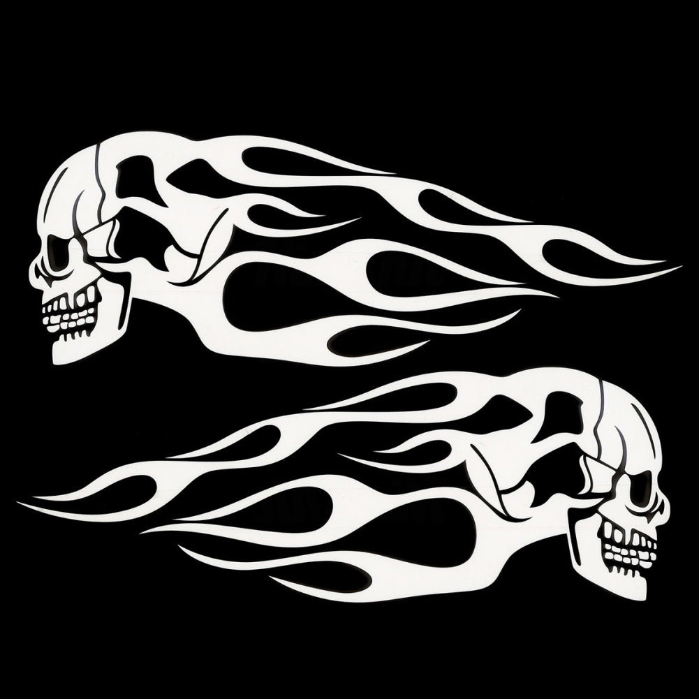 2Pcs Universal Motorcycle Motorbike Gas Tank Skull Flame Decals Sticker Decor