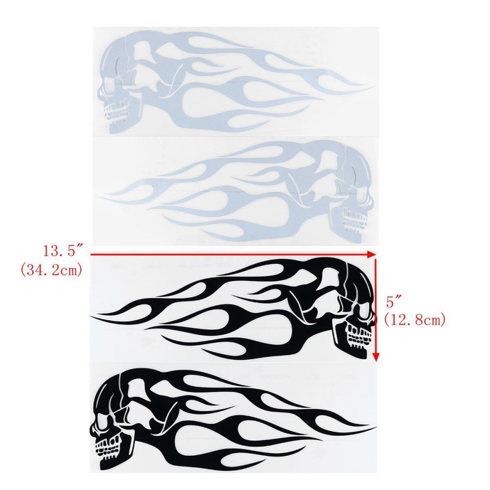 2Pcs Universal Motorcycle Motorbike Gas Tank Skull Flame Decals Sticker Decor