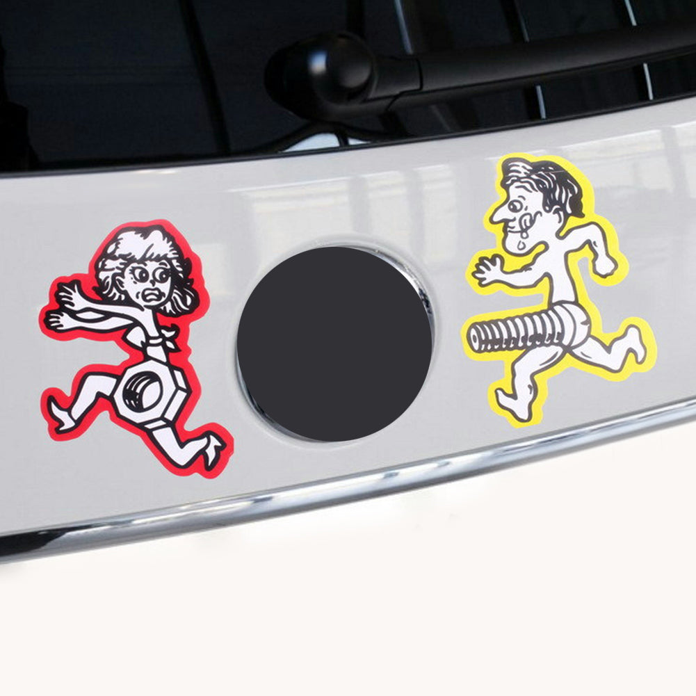 1 Pair Funny Men Bolt Chase Women Nut Run Car Sticker Motorcycle Decal Accessory