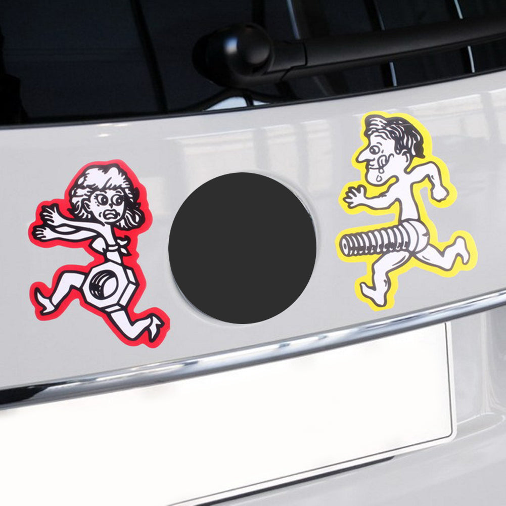 1 Pair Funny Men Bolt Chase Women Nut Run Car Sticker Motorcycle Decal Accessory