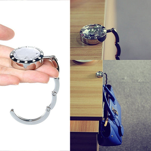 Foldable Folding Round Rhinestone Purse Handbag Table Hook Hanger Bag Holder
