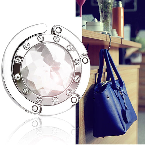 Foldable Folding Round Rhinestone Purse Handbag Table Hook Hanger Bag Holder