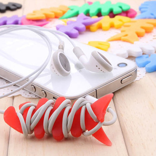 Useful Silicone Fish Bone Headphone Cord Wire Cable Organizer Holder Wrap