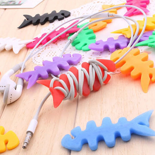 Useful Silicone Fish Bone Headphone Cord Wire Cable Organizer Holder Wrap