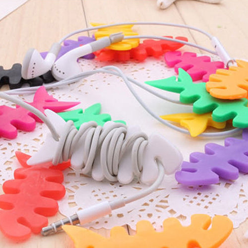Useful Silicone Fish Bone Headphone Cord Wire Cable Organizer Holder Wrap