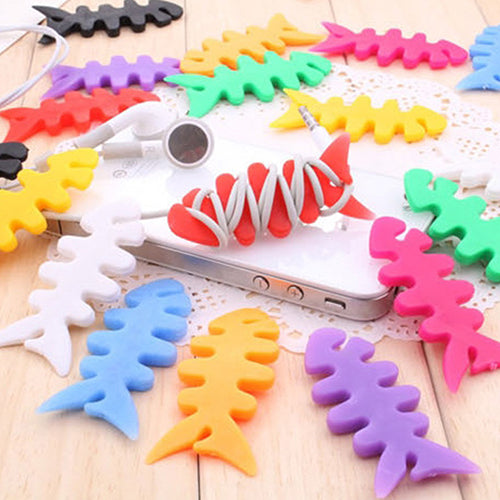 Useful Silicone Fish Bone Headphone Cord Wire Cable Organizer Holder Wrap