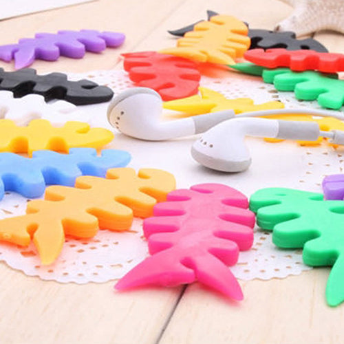 Useful Silicone Fish Bone Headphone Cord Wire Cable Organizer Holder Wrap