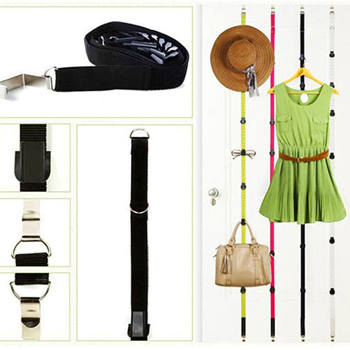 Fashion Adjustable Over Door Straps Hanger Hat Bag Coat Clothes Rack Organizer