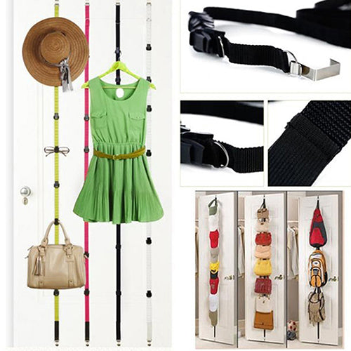 Fashion Adjustable Over Door Straps Hanger Hat Bag Coat Clothes Rack Organizer