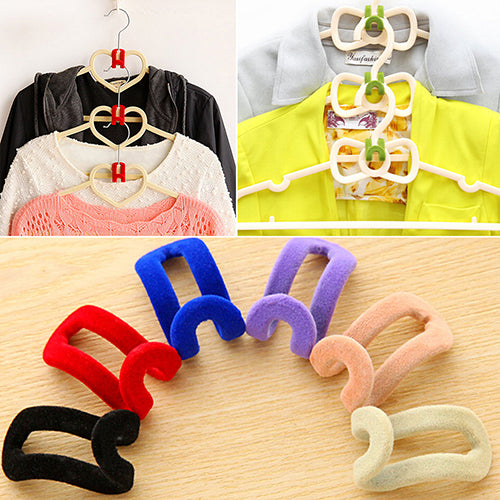 10 Pcs Home Creative Mini Flocking Clothes Hanger Easy Hook Closet Organizer