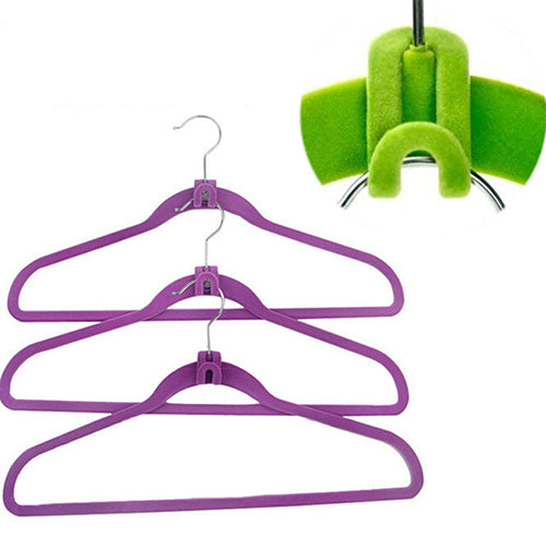 10 Pcs Home Creative Mini Flocking Clothes Hanger Easy Hook Closet Organizer