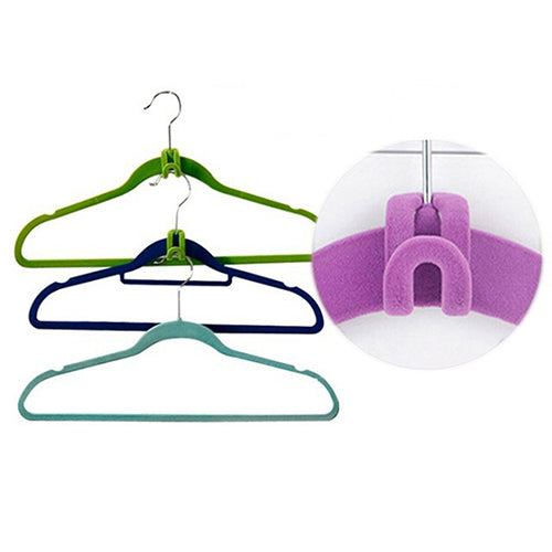 10 Pcs Home Creative Mini Flocking Clothes Hanger Easy Hook Closet Organizer