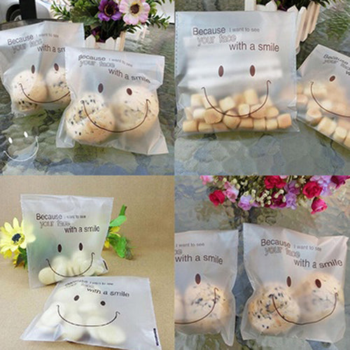 50Pcs Smiley Face Cello Self Adhesive Matte Thin Candy Cookie DIY OPP Bags