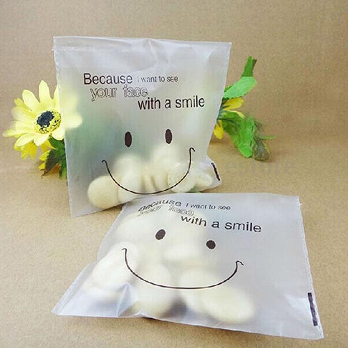 50Pcs Smiley Face Cello Self Adhesive Matte Thin Candy Cookie DIY OPP Bags