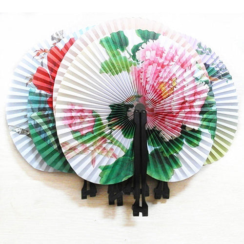 3Pcs Foldable Chinese Oriental Floral Paper Hand Fans Wedding Table Favors
