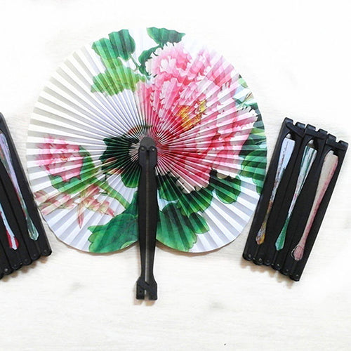 3Pcs Foldable Chinese Oriental Floral Paper Hand Fans Wedding Table Favors