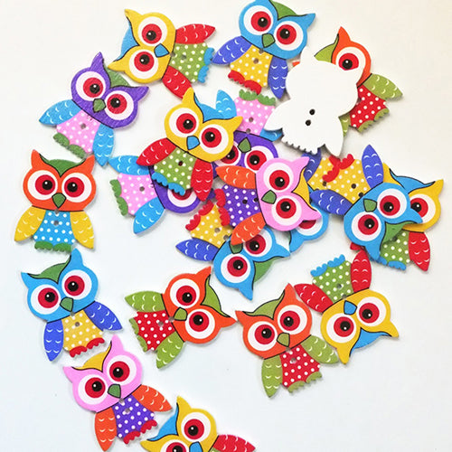 20Pcs 2 Holes Cartoon Owl Pattern Wooden Buttons For Sewing Sewing DIY Scrapbook
