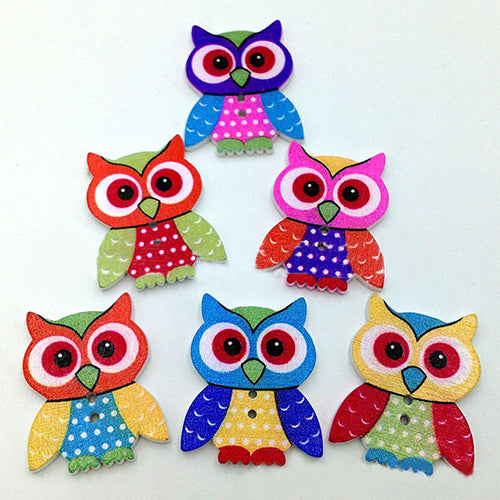 20Pcs 2 Holes Cartoon Owl Pattern Wooden Buttons For Sewing Sewing DIY Scrapbook