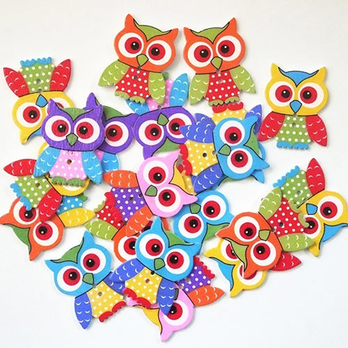 20Pcs 2 Holes Cartoon Owl Pattern Wooden Buttons For Sewing Sewing DIY Scrapbook
