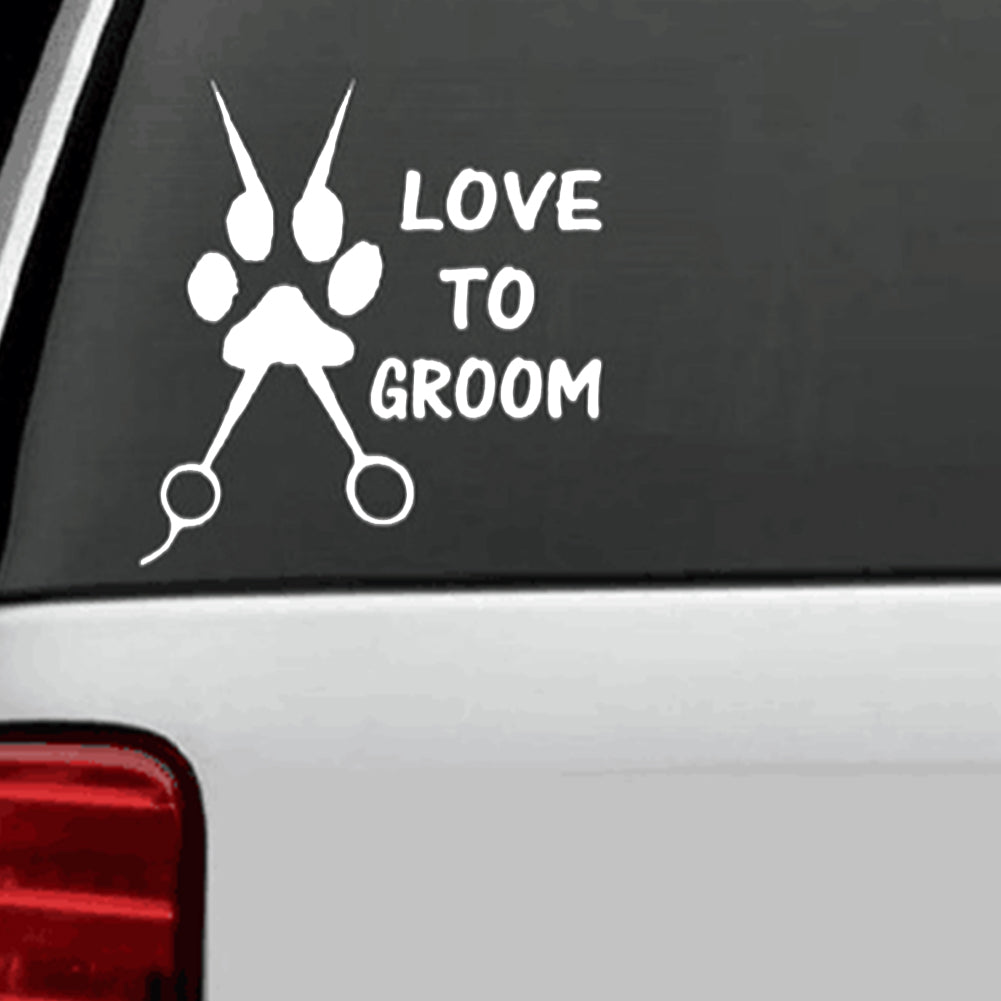 Funny Love to Groom Dog Paw Print Scissors Car Truck SUV Sticker Decal Decor