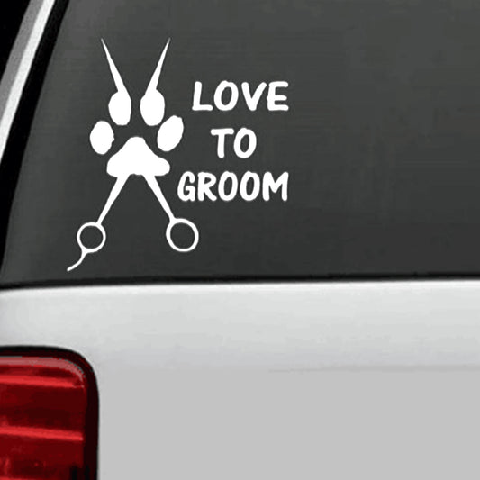 Funny Love to Groom Dog Paw Print Scissors Car Truck SUV Sticker Decal Decor