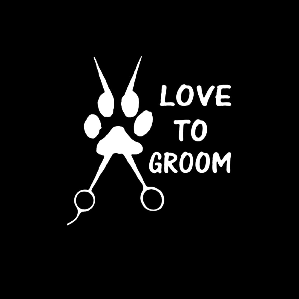 Funny Love to Groom Dog Paw Print Scissors Car Truck SUV Sticker Decal Decor