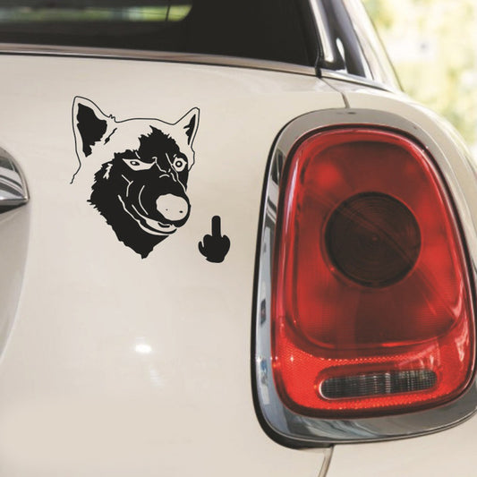 Funny Cool Serious Husky Dog Flipping Finger Car Truck SUV Laptop Sticker Decal