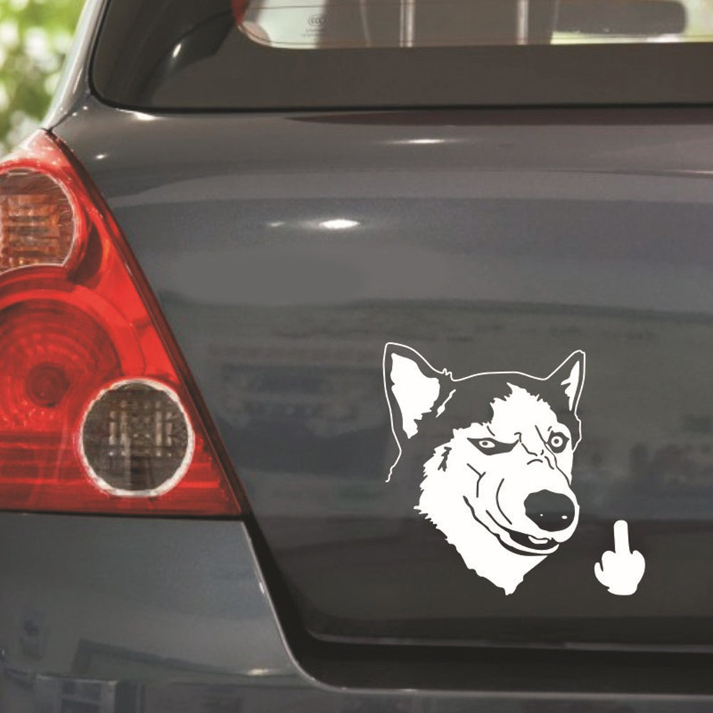 Funny Cool Serious Husky Dog Flipping Finger Car Truck SUV Laptop Sticker Decal