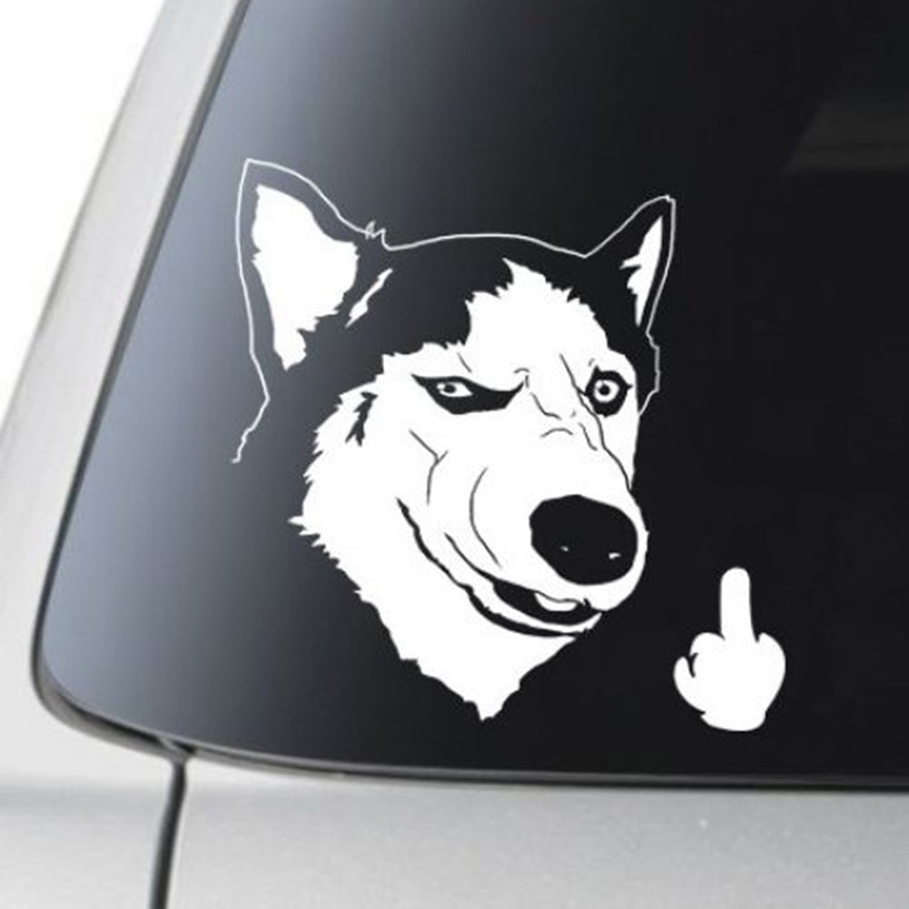 Funny Cool Serious Husky Dog Flipping Finger Car Truck SUV Laptop Sticker Decal
