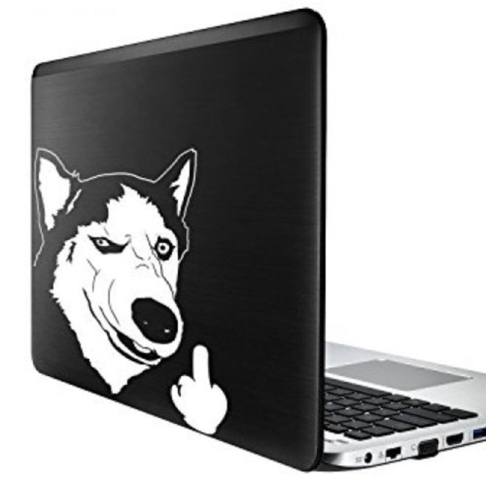 Funny Cool Serious Husky Dog Flipping Finger Car Truck SUV Laptop Sticker Decal