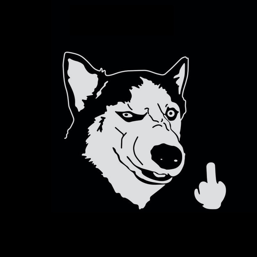 Funny Cool Serious Husky Dog Flipping Finger Car Truck SUV Laptop Sticker Decal