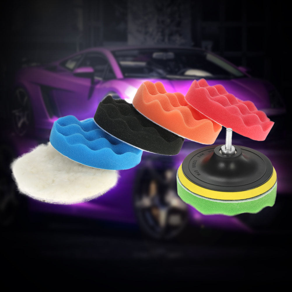 7Pcs/Set 5 Inch Car Vehicle Polishing Pad Waxing Buffing Sponge Shank Tool
