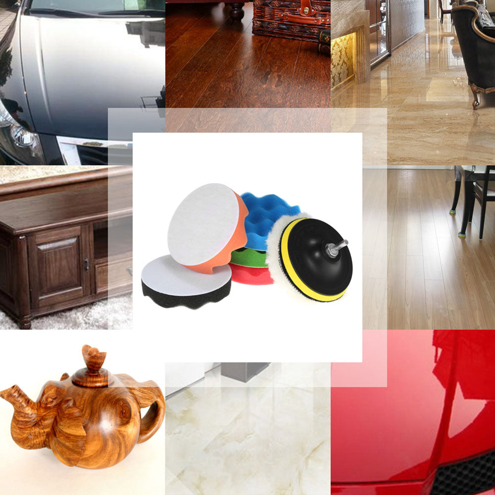 7Pcs/Set 5 Inch Car Vehicle Polishing Pad Waxing Buffing Sponge Shank Tool