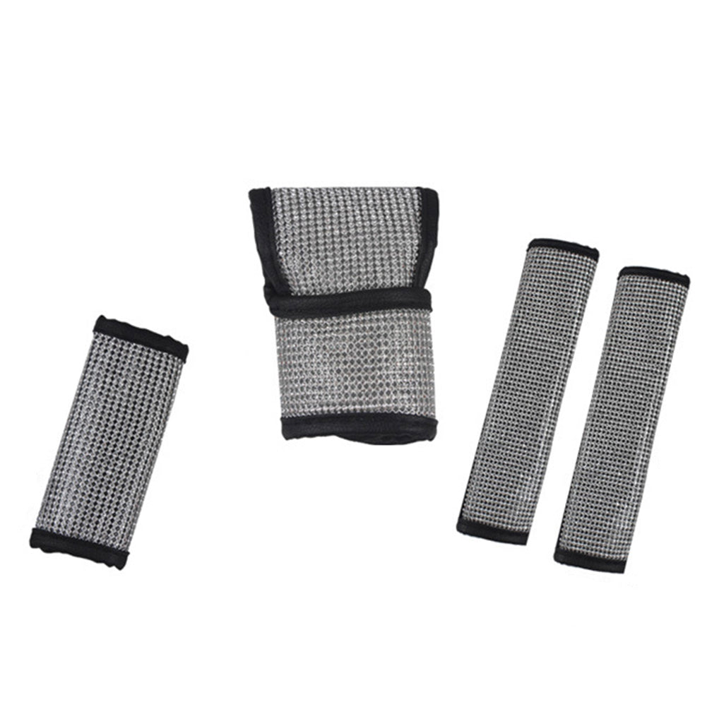 Shiny Rhinestone Faux Leather Car Handbrake Gear Shifter Knob Protective Cover