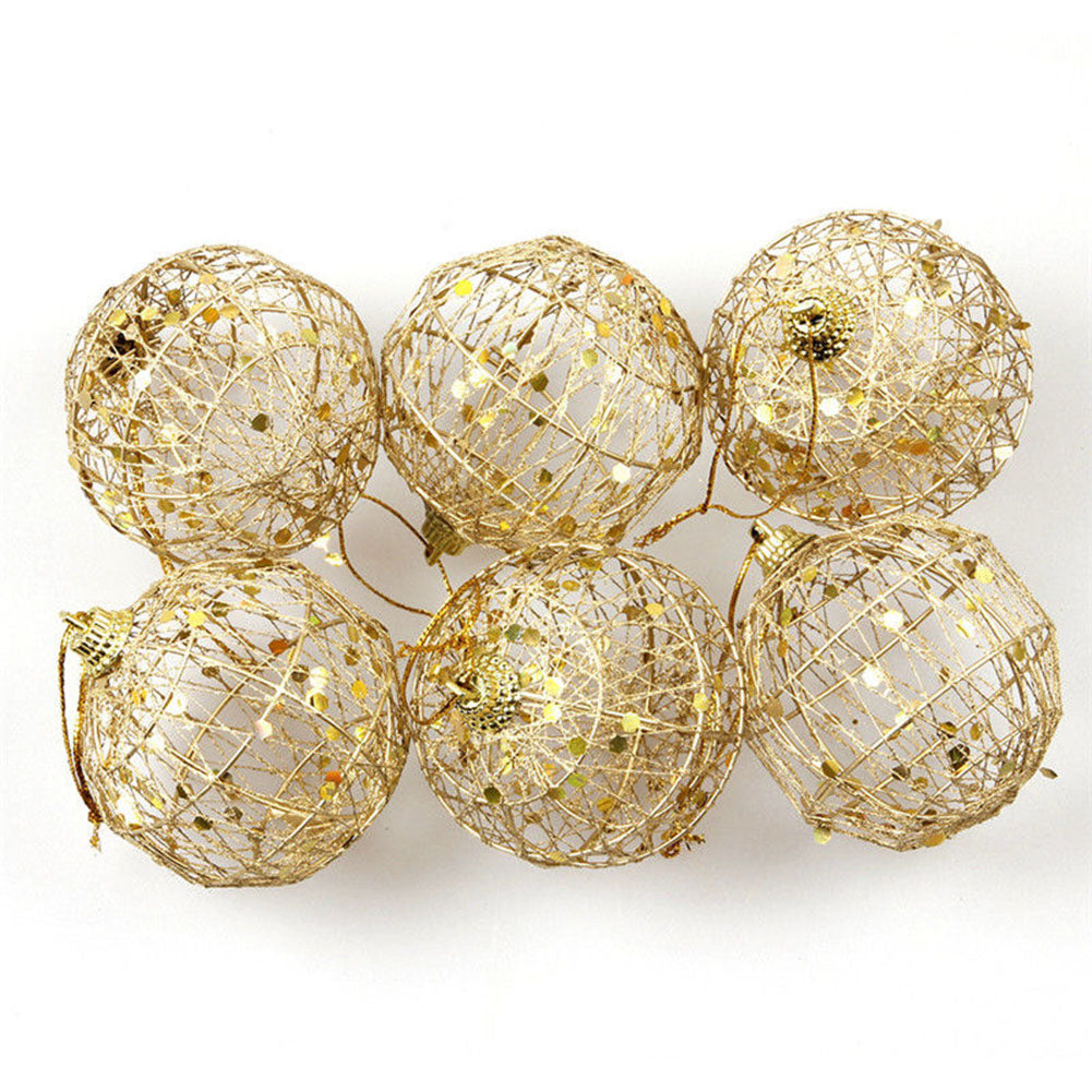 6Pcs Metal Christmas Xmas Tree Ball Baubles Hanging Home Party Sequin Ornament