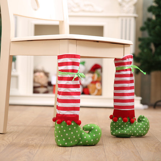 Christmas Chair Table Leg Cover Striped Santa Claus Boots Sleeve Party Decor