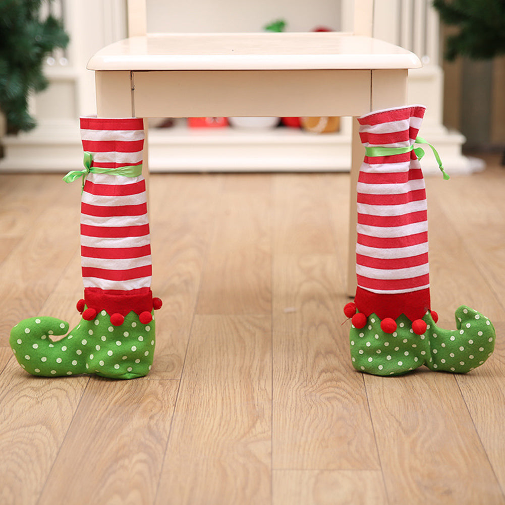 Christmas Chair Table Leg Cover Striped Santa Claus Boots Sleeve Party Decor